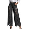 image:imageCHARTOU Women Lace Patchwork Jeans Baggy Floral Denim Wide Leg Pants with PocketsBlack