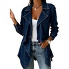 image:imageCHARTOU Women Leopard Denim Jacket Long Sleeve Open Front Patchwork Cardigan CoatDark Blue
