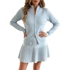 image:imageCHARTOU Women Rib Two Pieces Skirt Sets Long Sleeve Cardigan Sweater Pleated Mini SkirtBlue