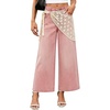 image:imageCHARTOU Women Wide Leg Capri Jeans with Detachable Crochet Lace Wrap Scarf Y2K Denim PantsPink