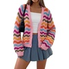 image:imageCHARTOU Womens Colorful Striped Knit Cardigan VNeck Button Front Loose Long Sleeve Crochet Sweater Coat Rainbow KnitwearRainbow