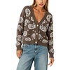 image:imageCHARTOU Womens Fall Paisley Print Cardigan Sweater VNeck Button Down Knit Cardigan Loose Long Sleeve Casual Knitwear TopBrown