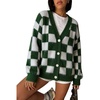 image:imageCHARTOU Womens Fuzzy Plaid Checkered Knit Open Front Cardigan Soft Fluffy Mink SweaterGreen