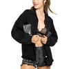 image:imageCHARTOU Womens Oversized Button Down Shirt Sequins Irregular Distress Jeans Shacket JacketBlack