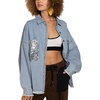 image:imageCHARTOU Womens Oversized Button Down Shirt Sequins Irregular Distress Jeans Shacket JacketBlue