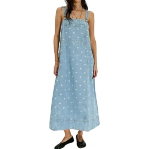 image:imageCHARTOU Polka Dot Denim Overalls Dress for Women Y2k Adjustable Strap Loose Maxi Long Jean DressBlue