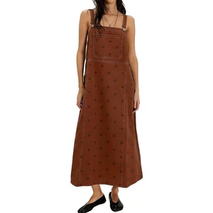 image:imageCHARTOU Polka Dot Denim Overalls Dress for Women Y2k Adjustable Strap Loose Maxi Long Jean DressChocolate Brown