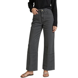 image:imageCHARTOU Womens High Waisted Wide Leg Jeans Stretchy Striped Denim Pants Baggy Pinstripe Pants with PocketsBlack