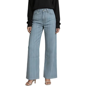 image:imageCHARTOU Womens High Waisted Wide Leg Jeans Stretchy Striped Denim Pants Baggy Pinstripe Pants with PocketsBlue