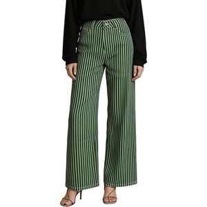 image:imageCHARTOU Womens High Waisted Wide Leg Jeans Stretchy Striped Denim Pants Baggy Pinstripe Pants with PocketsGreen