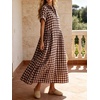 image:imageCHARTOU Women Gingham Maxi Shirt Dress Causal Buttoned Short Sleeve Summer Plaid DressBrown