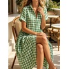 image:imageCHARTOU Women Gingham Maxi Shirt Dress Causal Buttoned Short Sleeve Summer Plaid DressGreen