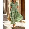 image:imageCHARTOU Women Gingham Maxi Shirt Dress Causal Buttoned Short Sleeve Summer Plaid DressGreen