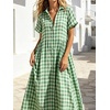 image:imageCHARTOU Women Gingham Maxi Shirt Dress Causal Buttoned Short Sleeve Summer Plaid DressGreen