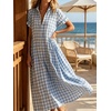 image:imageCHARTOU Women Gingham Maxi Shirt Dress Causal Buttoned Short Sleeve Summer Plaid DressLight Blue