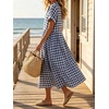image:imageCHARTOU Women Gingham Maxi Shirt Dress Causal Buttoned Short Sleeve Summer Plaid DressNavy