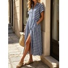 image:imageCHARTOU Women Gingham Maxi Shirt Dress Causal Buttoned Short Sleeve Summer Plaid DressNavy