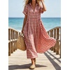 image:imageCHARTOU Women Gingham Maxi Shirt Dress Causal Buttoned Short Sleeve Summer Plaid DressRed