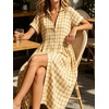 image:imageCHARTOU Women Gingham Maxi Shirt Dress Causal Buttoned Short Sleeve Summer Plaid DressYellow