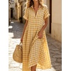 image:imageCHARTOU Women Gingham Maxi Shirt Dress Causal Buttoned Short Sleeve Summer Plaid DressYellow
