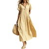 image:imageCHARTOU Women Gingham Maxi Shirt Dress Causal Buttoned Short Sleeve Summer Plaid DressYellow