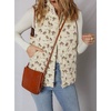 image:imageCHARTOU Women Floral Quilted Jacket Coat Stand Collar Zip Up Snap Button Outerwear Puffer Vests TopsBeige
