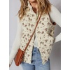 image:imageCHARTOU Women Floral Quilted Jacket Coat Stand Collar Zip Up Snap Button Outerwear Puffer Vests TopsBeige