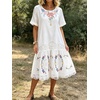 image:imageCHARTOU Womens Lace Eyelet Tshirt Dress Short Sleeve Floral Loose Tunic Midi DressWhite
