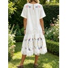 image:imageCHARTOU Womens Lace Eyelet Tshirt Dress Short Sleeve Floral Loose Tunic Midi DressWhite