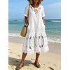image:imageCHARTOU Womens Lace Eyelet Tshirt Dress Short Sleeve Floral Loose Tunic Midi DressWhite