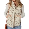 image:imageCHARTOU Women Floral Quilted Jacket Coat Stand Collar Zip Up Snap Button Outerwear Puffer Vests TopsBeige