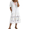 image:imageCHARTOU Womens Lace Eyelet Tshirt Dress Short Sleeve Floral Loose Tunic Midi DressWhite