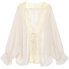 image:imageCHARTOU Women Lace Trim Chiffon Blouse Tie Front Loose Casual Flowy Boho Shirt TopsBeige