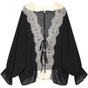 image:imageCHARTOU Women Lace Trim Chiffon Blouse Tie Front Loose Casual Flowy Boho Shirt TopsBlack