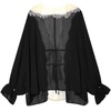 image:imageCHARTOU Women Lace Trim Chiffon Blouse Tie Front Loose Casual Flowy Boho Shirt TopsBlack