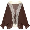 image:imageCHARTOU Women Lace Trim Chiffon Blouse Tie Front Loose Casual Flowy Boho Shirt TopsBrown