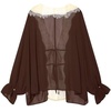 image:imageCHARTOU Women Lace Trim Chiffon Blouse Tie Front Loose Casual Flowy Boho Shirt TopsBrown