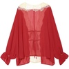 image:imageCHARTOU Women Lace Trim Chiffon Blouse Tie Front Loose Casual Flowy Boho Shirt TopsRed