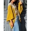 image:imageCHARTOU Women Lace Trim Chiffon Blouse Tie Front Loose Casual Flowy Boho Shirt TopsYellow