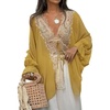 image:imageCHARTOU Women Lace Trim Chiffon Blouse Tie Front Loose Casual Flowy Boho Shirt TopsYellow