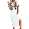 image:imageCHARTOU Women Summer Maxi Dress Leopard Bow Cap Short Sleeve Side Slit Loose TShirt Dress with PocketsWhite