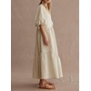 image:imageCHARTOU Women Cotton Linen Maxi Dress Puff Half Sleeve Tie Back Tiered Casual Loose Fit Flowy Summer DressBeige