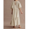 image:imageCHARTOU Women Cotton Linen Maxi Dress Puff Half Sleeve Tie Back Tiered Casual Loose Fit Flowy Summer DressBeige