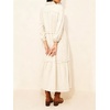 image:imageCHARTOU Women Denim Midi Dress Collared Half Button 34 Balloon Sleeve Frayed Tiered Dress with PocketsBeige