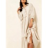 image:imageCHARTOU Women Denim Midi Dress Collared Half Button 34 Balloon Sleeve Frayed Tiered Dress with PocketsBeige