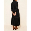 image:imageCHARTOU Women Denim Midi Dress Collared Half Button 34 Balloon Sleeve Frayed Tiered Dress with PocketsBlack