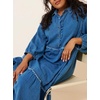 image:imageCHARTOU Women Denim Midi Dress Collared Half Button 34 Balloon Sleeve Frayed Tiered Dress with PocketsBlue
