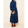 image:imageCHARTOU Women Denim Midi Dress Collared Half Button 34 Balloon Sleeve Frayed Tiered Dress with PocketsDark Blue