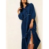 image:imageCHARTOU Women Denim Midi Dress Collared Half Button 34 Balloon Sleeve Frayed Tiered Dress with PocketsDark Blue