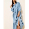 image:imageCHARTOU Women Denim Midi Dress Collared Half Button 34 Balloon Sleeve Frayed Tiered Dress with PocketsLight Blue